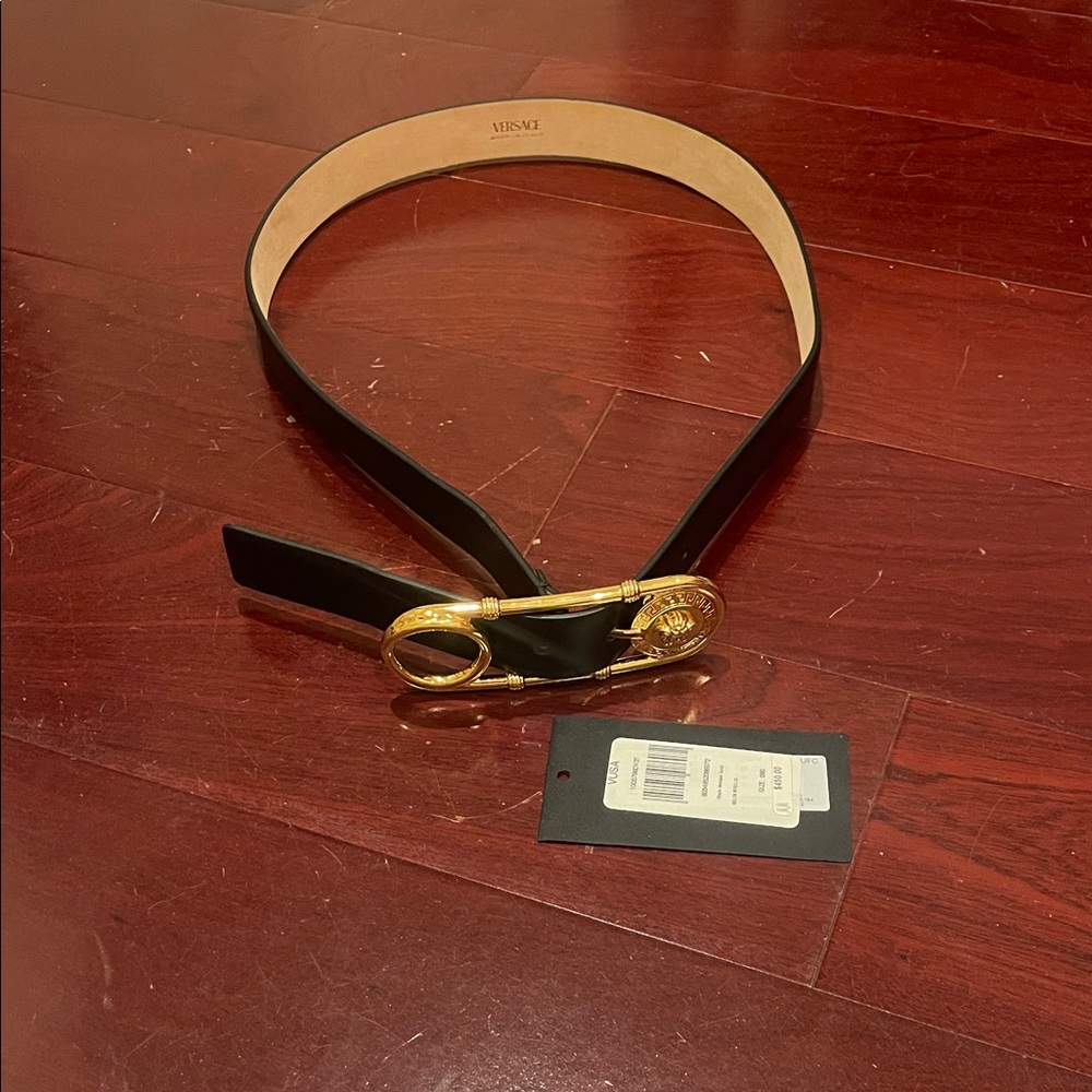 VERSACE SAFETY PIN LEATHER BELT 3 CM SIZE LARGE - Picture 4 of 6